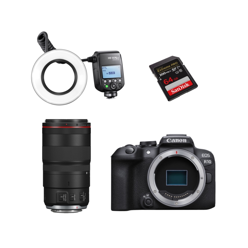 Foto Grijpink Mondfotografie set Canon R10 + Canon RF100mm Macro + Godox MF-76 Canon + 64GB SD