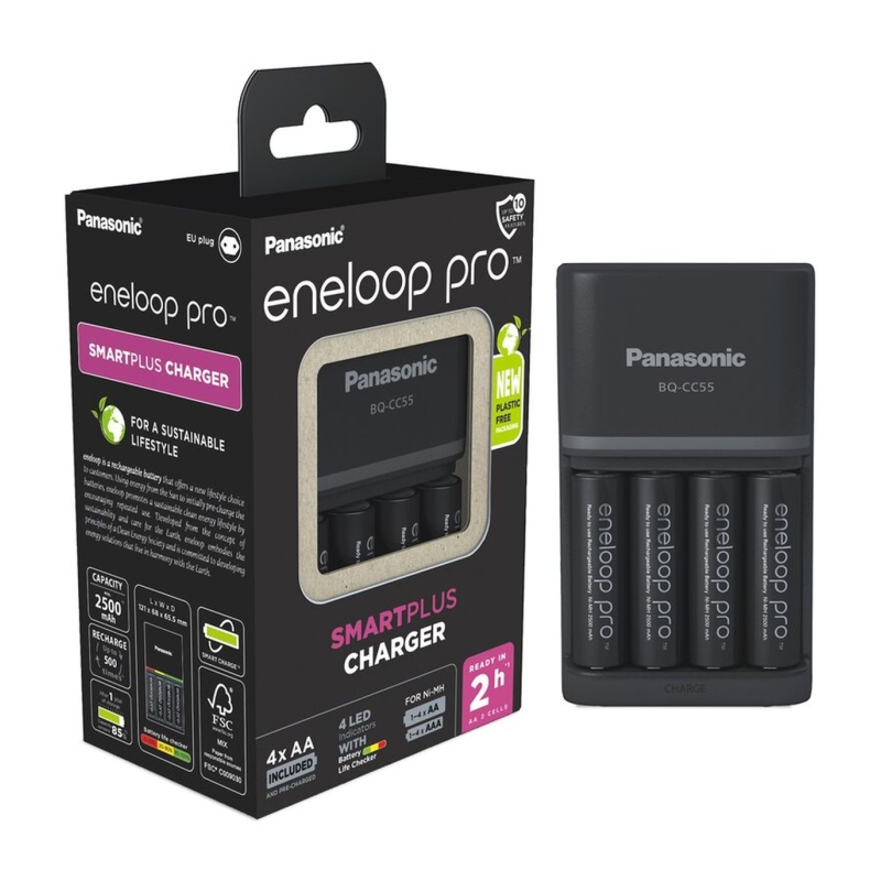 CC55 Fast Charger w/ 4X AA 2500 mAh Eneloop Pro