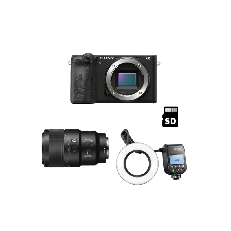 Mondfotografie set - Sony A6600 + SEL 90mm f/2.8 Macro + Godox MF-R76S + 64GB SD Card