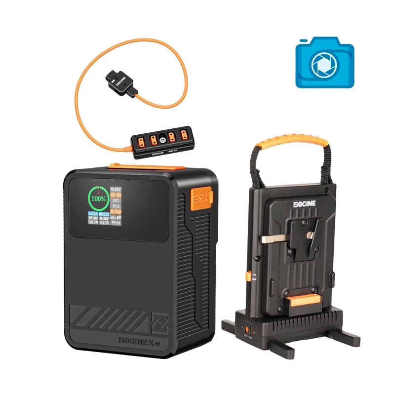 V-Mount Foto Grijpink set (ZG-X99 + D-Tap splitter + V-mount charger) BLACK FRIDAY 2024