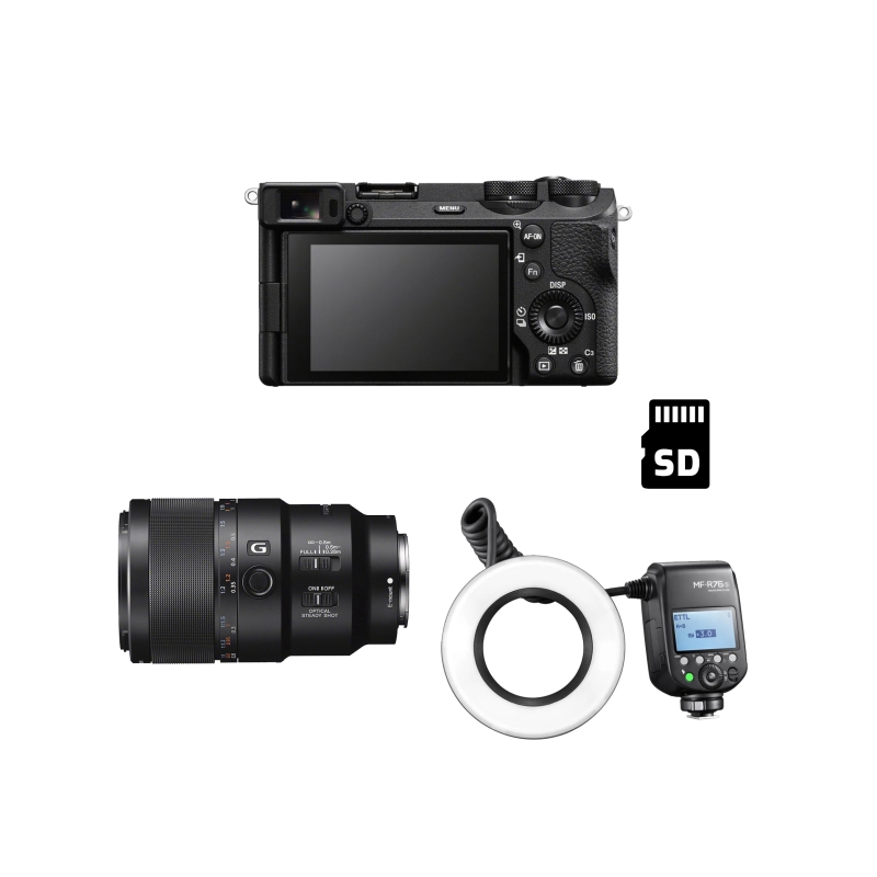 Mondfotografie set - Sony A6700 + SEL 90mm f/2.8 Macro + Godox MF-R76S