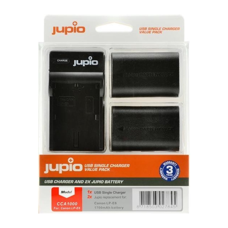 Kit: 2x Battery LP-E6 1700mAh + USB Single Charger