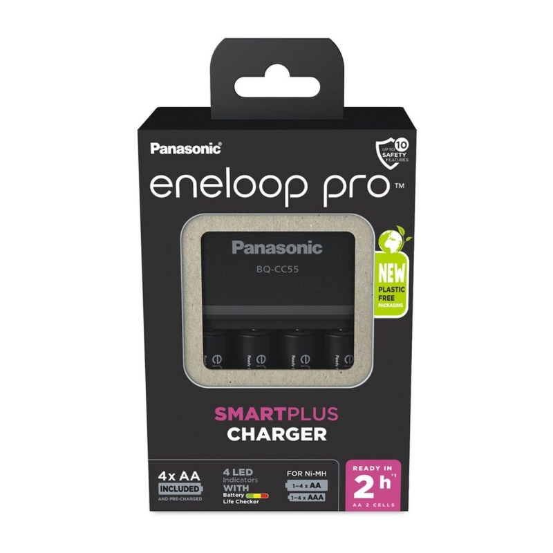 CC55 Fast Charger w/ 4X AA 2500 mAh Eneloop Pro