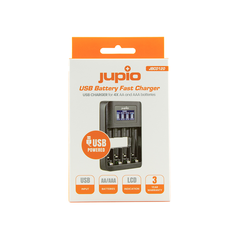 USB 4-SLOTS Battery Fast Charger LCD