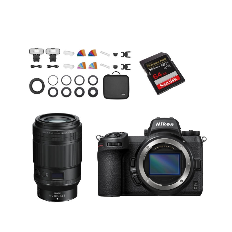 Foto Grijpink Mondfotografie set Nikon Z6 II + Godox MF-12 Macro Flash Nikon + Godox X Pro III Nikon  + 64gb sd Card + Nikon Z MC 105mm f/2.8 VR S