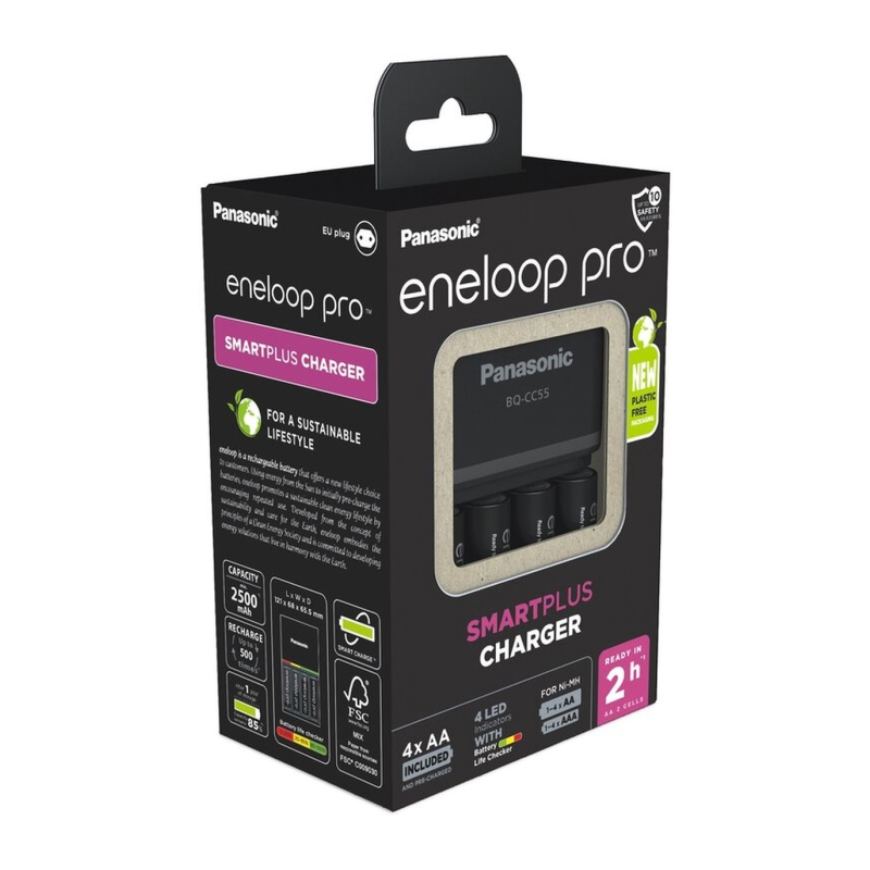 CC55 Fast Charger w/ 4X AA 2500 mAh Eneloop Pro